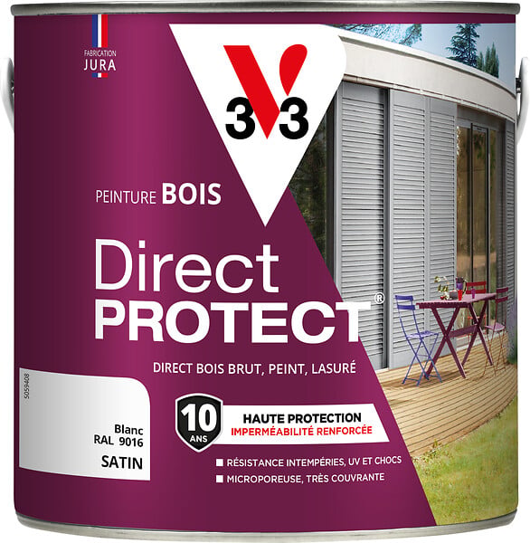 V33 PEINTURE - Peinture Bois Direct Protect® blanc satin 2 L - large