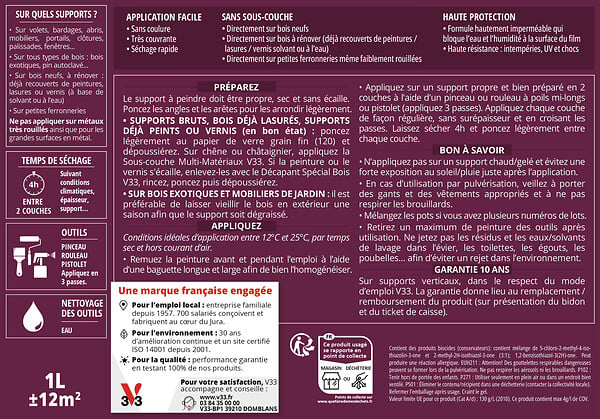 V33 PEINTURE - Peinture bois Direct Protect - Brun normand - Satin - 2L - large