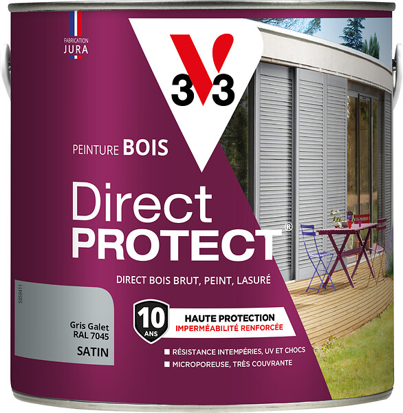 V33 PEINTURE - Peinture bois extérieur Direct Protect Gris Galet Satin 2 L - large
