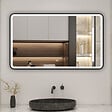 AICA SANITAIRE - AICA miroir de salle de bain LED 100x60cm avec cadre noir, tricolore + anti-buée + mémoire + gradation infinie - vignette