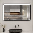 AICA SANITAIRE - AICA miroir de salle de bain LED 100x60cm avec cadre noir, tricolore + anti-buée + mémoire + gradation infinie - vignette