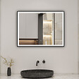 AICA SANITAIRE - AICA Miroir de salle de bain LED 70x50cm avec cadre noir à angle droit, 3 couleurs + anti-buée + mémoire + gradation infinie - vignette