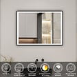 AICA SANITAIRE - AICA Miroir de salle de bain LED 70x50cm avec cadre noir à angle droit, 3 couleurs + anti-buée + mémoire + gradation infinie - vignette