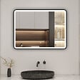 AICA SANITAIRE - AICA miroir de salle de bain LED 80x60cm avec cadre noir, tricolore + anti-buée + mémoire + gradation infinie - vignette