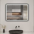 AICA SANITAIRE - AICA miroir de salle de bain LED 70x50cm avec cadre noir, tricolore + anti-buée + mémoire + gradation infinie - vignette