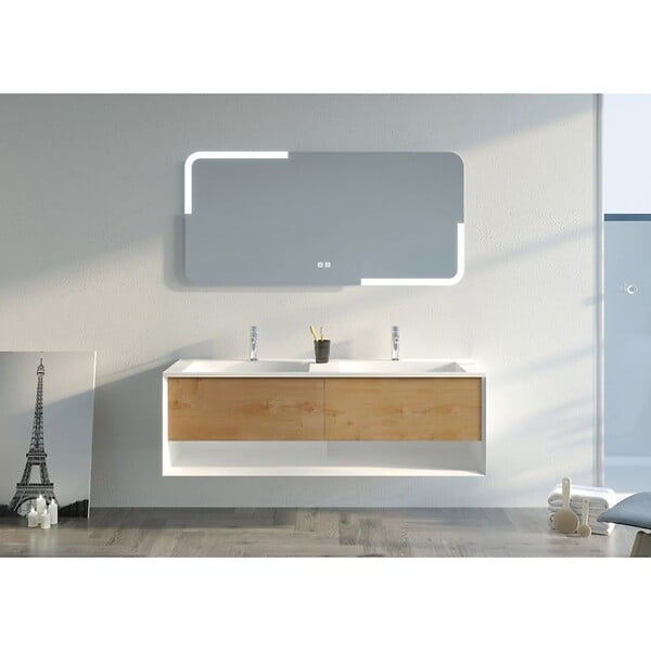 DISTRIBAIN - Meuble de salle de bain Portofino 1400 Blanc et Bois Naturel - large