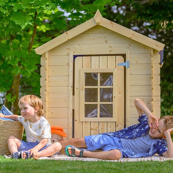 TIMBELA - Timbela M570Z-1 Maison en bois pour enfants - Toit vert - 111x113xH121cm / 0.9 m2 - SANS PLANCHER - large