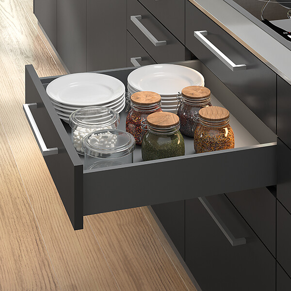 EMUCA - Tiroir extérieur Vertex avec réglages 3D hauteur 131mm, 40kg, profondeur 450mm, Acier, Gris anthracite - large