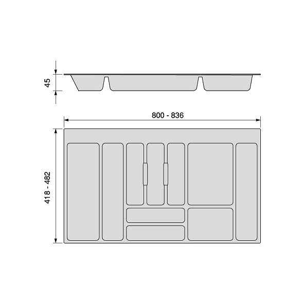 EMUCA - Range-couverts Optima pour tiroir universel, module 900mm, Plastique, Gris antracite - large