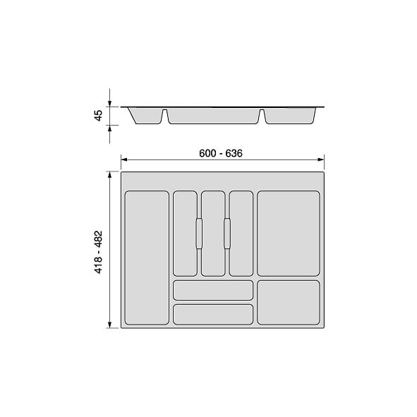 EMUCA - Range-couverts Optima pour tiroir universel, module 700mm, Plastique, Gris antracite - large