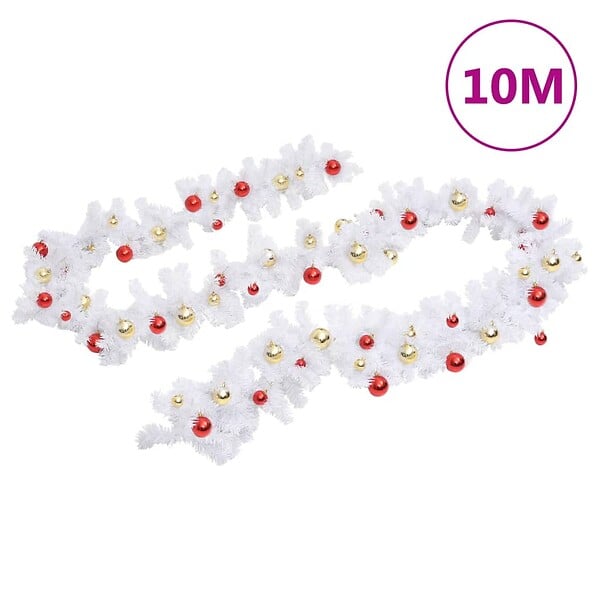 VIDAXL - vidaXL Guirlande de Noël décorée avec boules Blanc 10 m - large