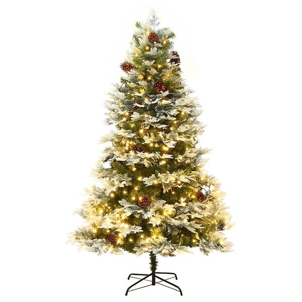 VIDAXL - vidaXL Sapin de Noël pré-éclairé et pommes de pin vert 195cm PVC et PE - large