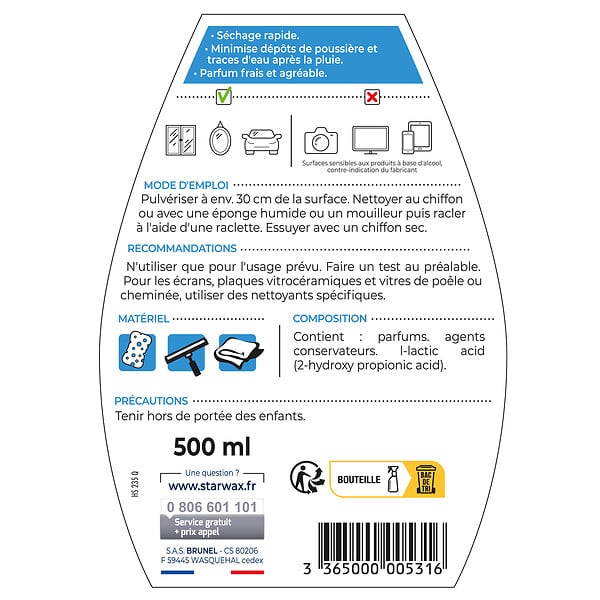 STARWAX - Nettoyant Vitres Anti-traces à l'alcool Spray 500ml - large