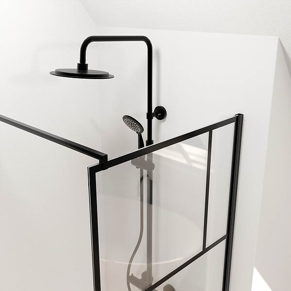 AURLANE - Paroi de Douche à l'Italienne Serigraphie type Briques - 70x195cm - Profile Noir Mat - Verre 5mm - large