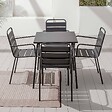 OVIALA - Ensemble table de jardin carrée et 4 fauteuils acier gris - Palavas - vignette