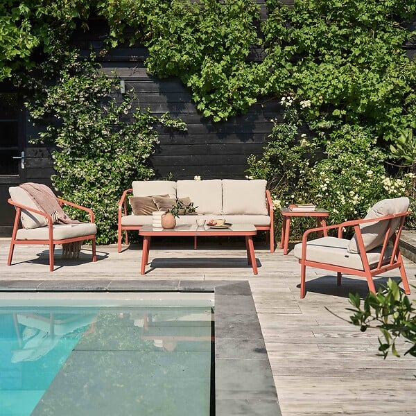 OVIALA - Salon de jardin 5 place en aluminium terracotta - Pampelonne - large