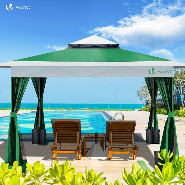 VOUNOT - Tonnelle de jardin exterieure pliable avec moustiquaire 3.6x3.6m vert - large
