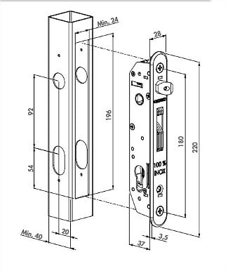 LOCINOX - Serrure à  encastrer FORTYLOCK tout en inox 20mm pour profil 40mm - LOCINOX - P00007978 - large