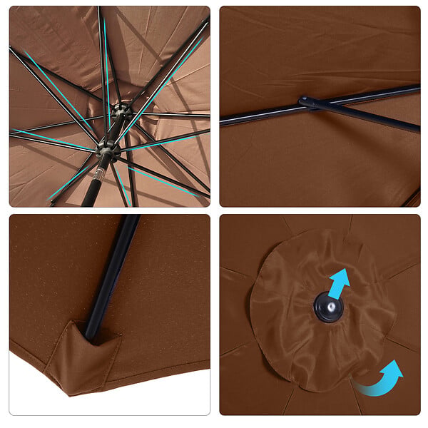 OUTSUNNY - Parasol en métal rond polyester 180g/m² manivelle inclinable Ø 2,95 x 2,5 m chocolat - large