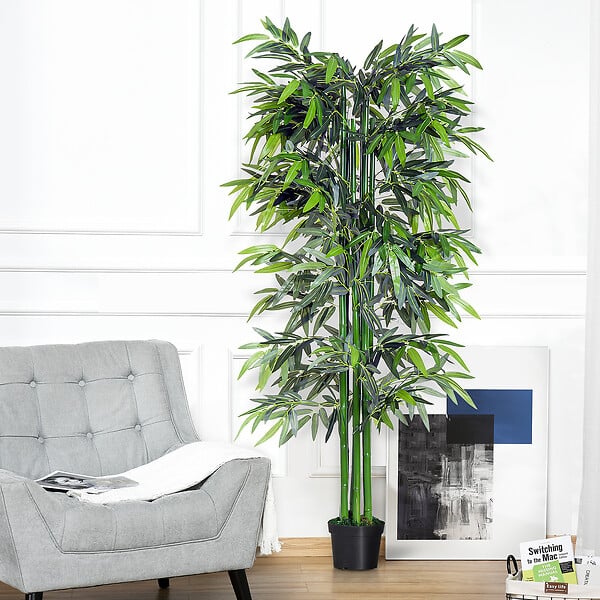 OUTSUNNY - Bambou artificiel XXL 1,80H m 1105 feuilles denses réalistes pot inclus noir vert - large