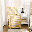 HOMCOM - Panier à linge - sac en tissu amovible, couvercle - dim. 50L x 36l x 60H - bois bambou verni - vignette