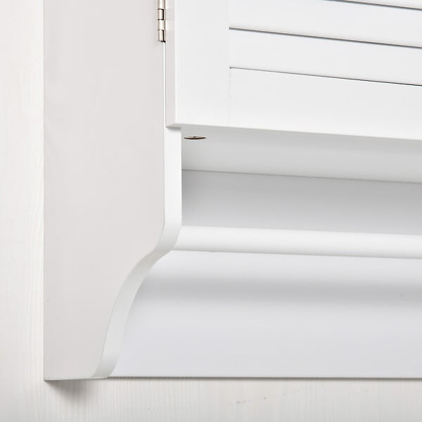 KLEANKIN - Armoire haute murale salle de bain ou WC - placard 2 portes persiennes avec étagère - porte-serviette - MDF blanc - large