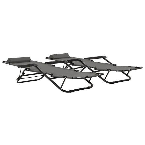 VIDAXL - vidaXL Chaises longues pliables 2 pcs avec repose-pied Acier Gris - large
