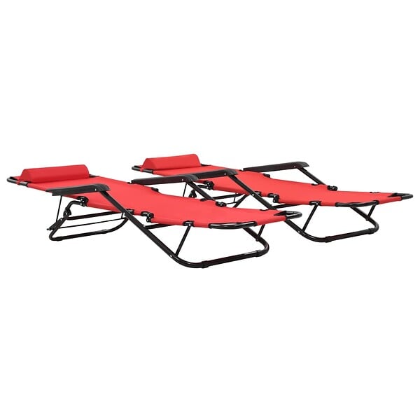 VIDAXL - vidaXL Chaises longues pliables 2 pcs avec repose-pied Acier Rouge - large