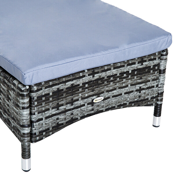 OUTSUNNY - Lot de 2 transats bains de soleil grand confort : matelas, têtière, inclinaison réglable multipositions, accoudoirs, roulettes + table basse verre trempé résine tressée gris - large