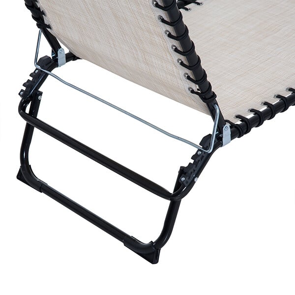 OUTSUNNY - Bain de soleil transat pliable dossier inclinable multi-positions acier thermoplastique lacets élastiques noir textilène crème - large