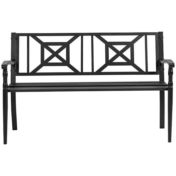 OUTSUNNY - Banc de jardin 2 places style fer forgé dim. 128L x 62.5l x 81.5H cm piètement avant effilé accoudoirs courbés métal thermolaqué anticorrosion noir - large
