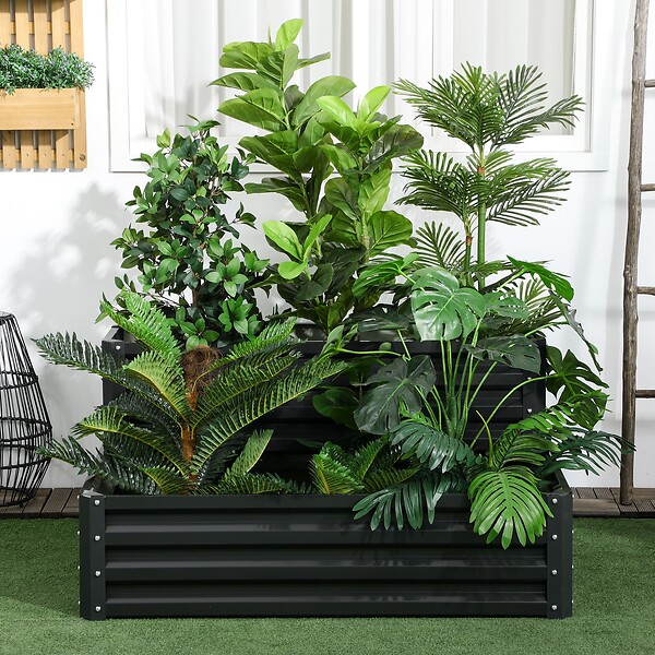 OUTSUNNY - Jardinière carré potager 2 étages dim. 120L x 101l x 58H cm tôle d'acier ondulée gris foncé - large