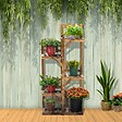 OUTSUNNY - Étagère à fleurs en bois - porte plante bois 5 tablettes ornement petites barrières - dim. 60L x 30l x 130H cm - bois de sapin traité carbonisation - vignette