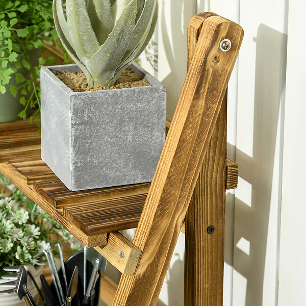 OUTSUNNY - Étagère à plantes forme pyramidale échelle pliante avec 3 étagères - dim. 80L x 37l x 93H cm - bois sapin traité carbonisation - large