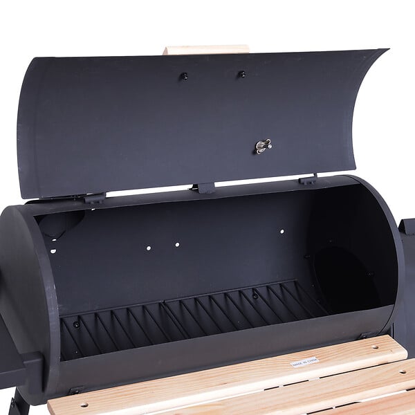 OUTSUNNY - Barbecue à charbon fumoir BBQ grill smoker sur pied avec couvercle, roulettes, thermomètre, étagères  acier laminé à froid noir - large