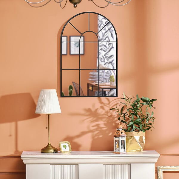 HOMCOM - Miroir mural aspect verrière style classique chic - dim. 60L x 90H cm - métal noir verre 3 mm - large