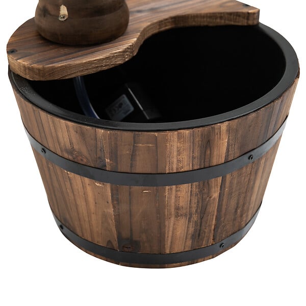 OUTSUNNY - Fontaine de jardin tonneau pompe à eau submersible incluse Ø 27 x 37H cm bois de pin marron - large