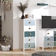 HOMCOM - Meuble de rangement chiffonnier style néo-rétro 5 tiroirs poignées coquilles MDF blanc bleu gris - vignette