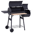 OUTSUNNY - Barbecue à charbon fumoir BBQ grill smoker sur pied avec couvercle, roulettes, thermomètre, étagères  acier laminé à froid noir - vignette