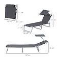 OUTSUNNY - Transat bain de soleil pliable grand confort dossier et pare-soleil réglable multi-positions gris - vignette