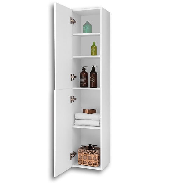 AICA SANITAIRE - Meuble de salle de bain 2 portes, colonne de salle de bain 30x27x142 cm, armoire murale blanche - large