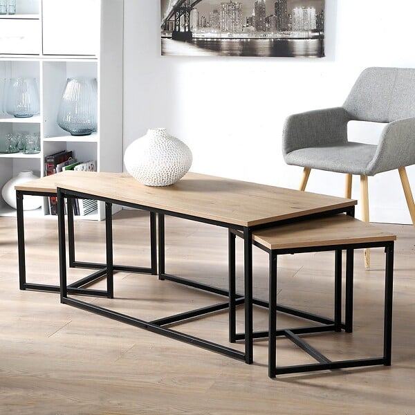CALICOSY - Table basse gigogne Lenny - Lot de 3 - L100cm - large