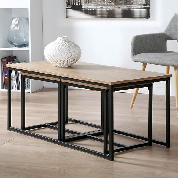 CALICOSY - Table basse gigogne Lenny - Lot de 3 - L100cm - large
