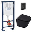 GROHE - Grohe Pack WC Bâti Solido + WC sans bride SAT Noir mat + Abattant frein de chute + Plaque noir mat (AUTOPORTANT-BLACKINFINITIO-KF0) - vignette