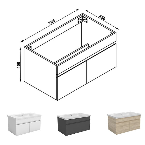 AICA SANITAIRE - AICA Meuble de salle de bain 80cm à double porte, suspendu, blanc - large
