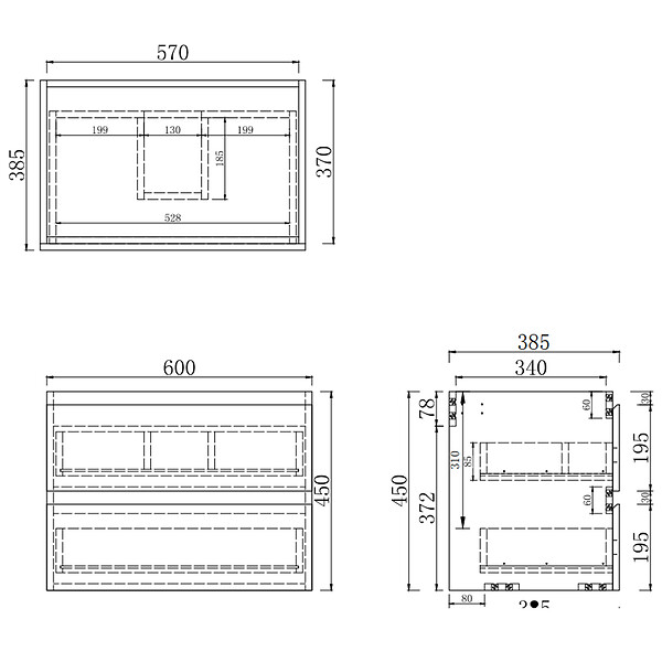 AICA SANITAIRE - AICA Meuble de salle de bain 60cm avec 2 tiroirs, suspendu Anthracite - large