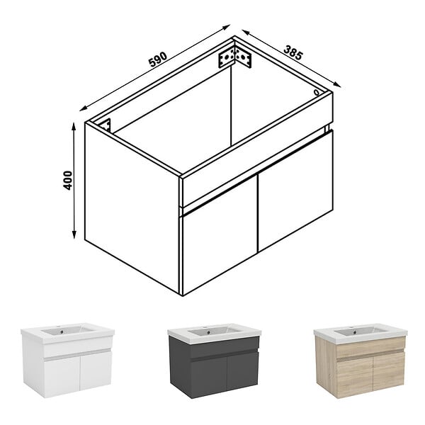 AICA SANITAIRE - AICA Meuble de salle de bain 60cm à double porte, suspendu, Anthracite - large