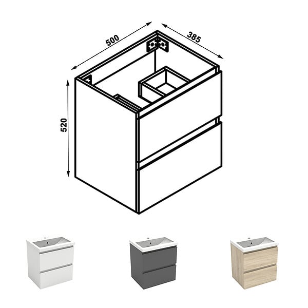 AICA SANITAIRE - AICA Meuble de salle de bain anthracite 50cm, suspendu avec 2 tiroirs - large