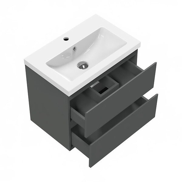 AICA SANITAIRE - AICA Meuble de salle de bain anthracite 50cm, suspendu avec 2 tiroirs - large