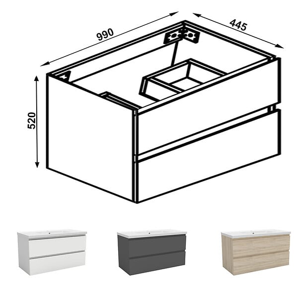 AICA SANITAIRE - AICA Meuble de salle de bain anthracite 100cm, suspendu avec 2 tiroirs - large